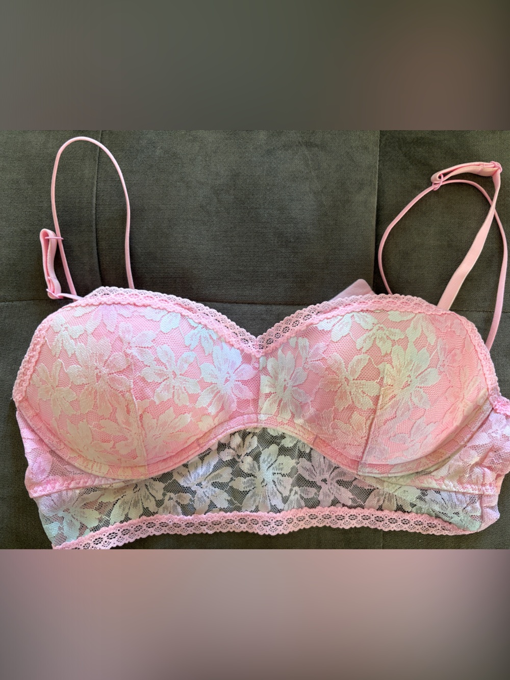 Pink by Victoria’s Secret Pink & White Lace Push-Up Bralette, Sz. M